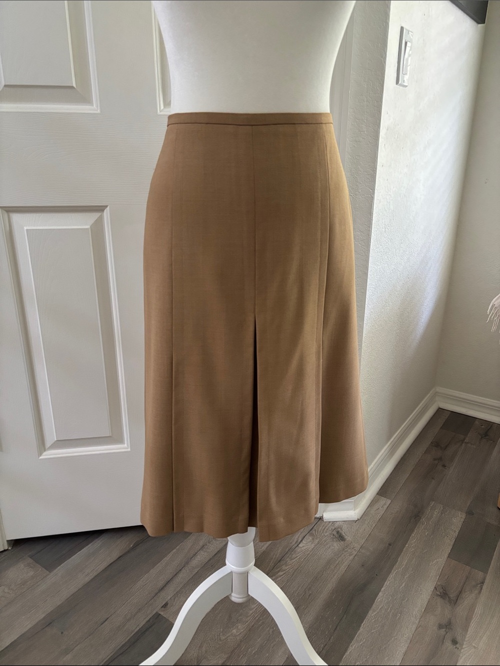 Classic Camel A-Line Midi Skirt